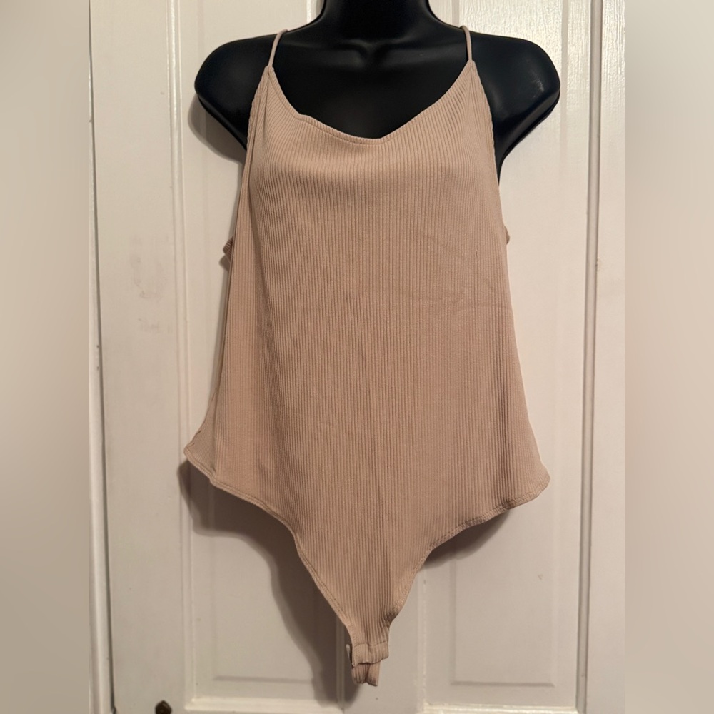H & M Beige Ribbed Women's Thong one piece bodysuit Size XL